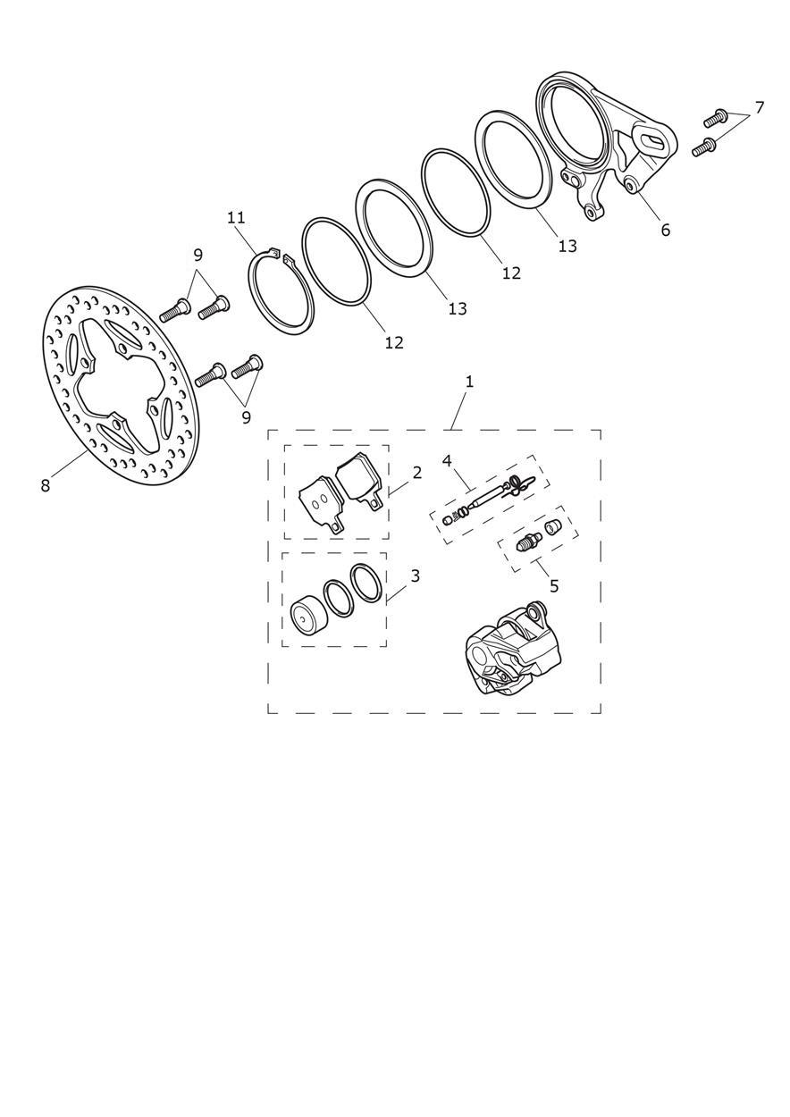Rear Brake Caliper & Discs exploded diagram