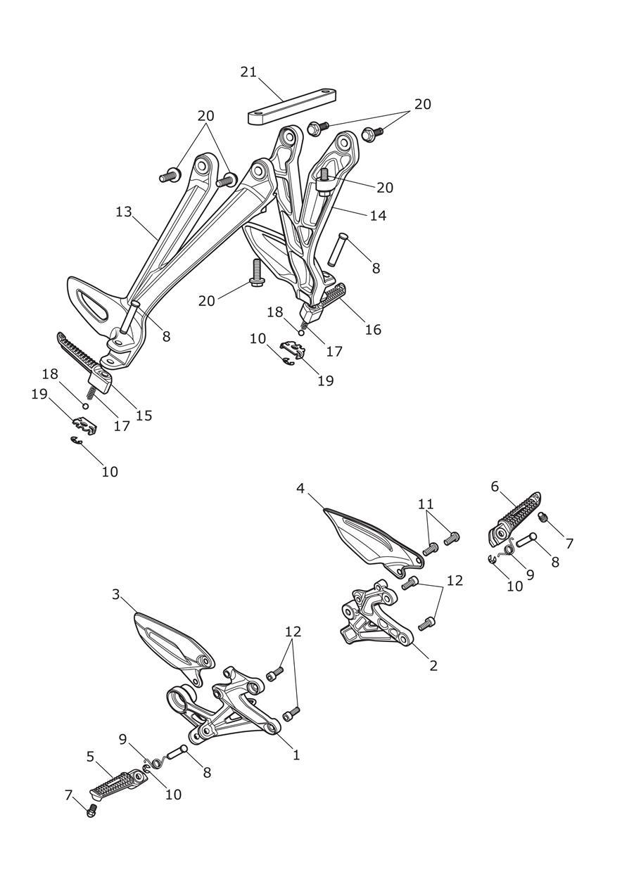 Footrests & Mountings (inc Street Triple Rx - JP Only) exploded diagram