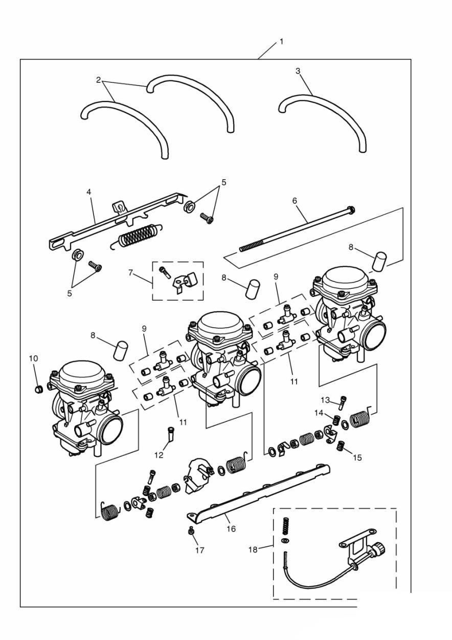 Carburettors 3 Cylinder All Markets Except US CAL exploded diagram