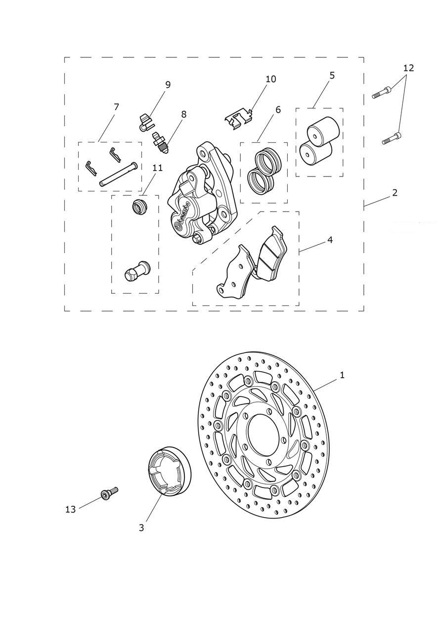 Front Brake Caliper & Disc exploded diagram