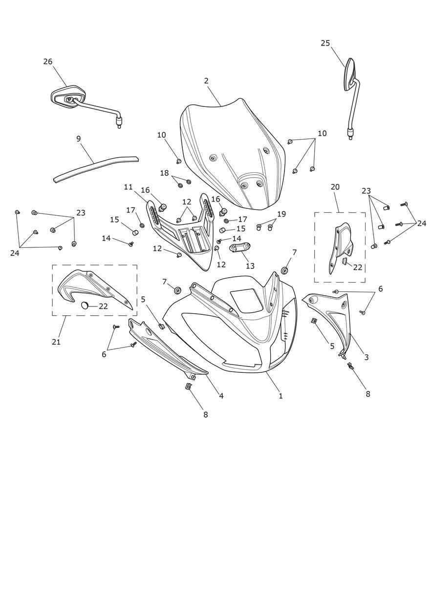 Cockpit & Mirrors exploded diagram