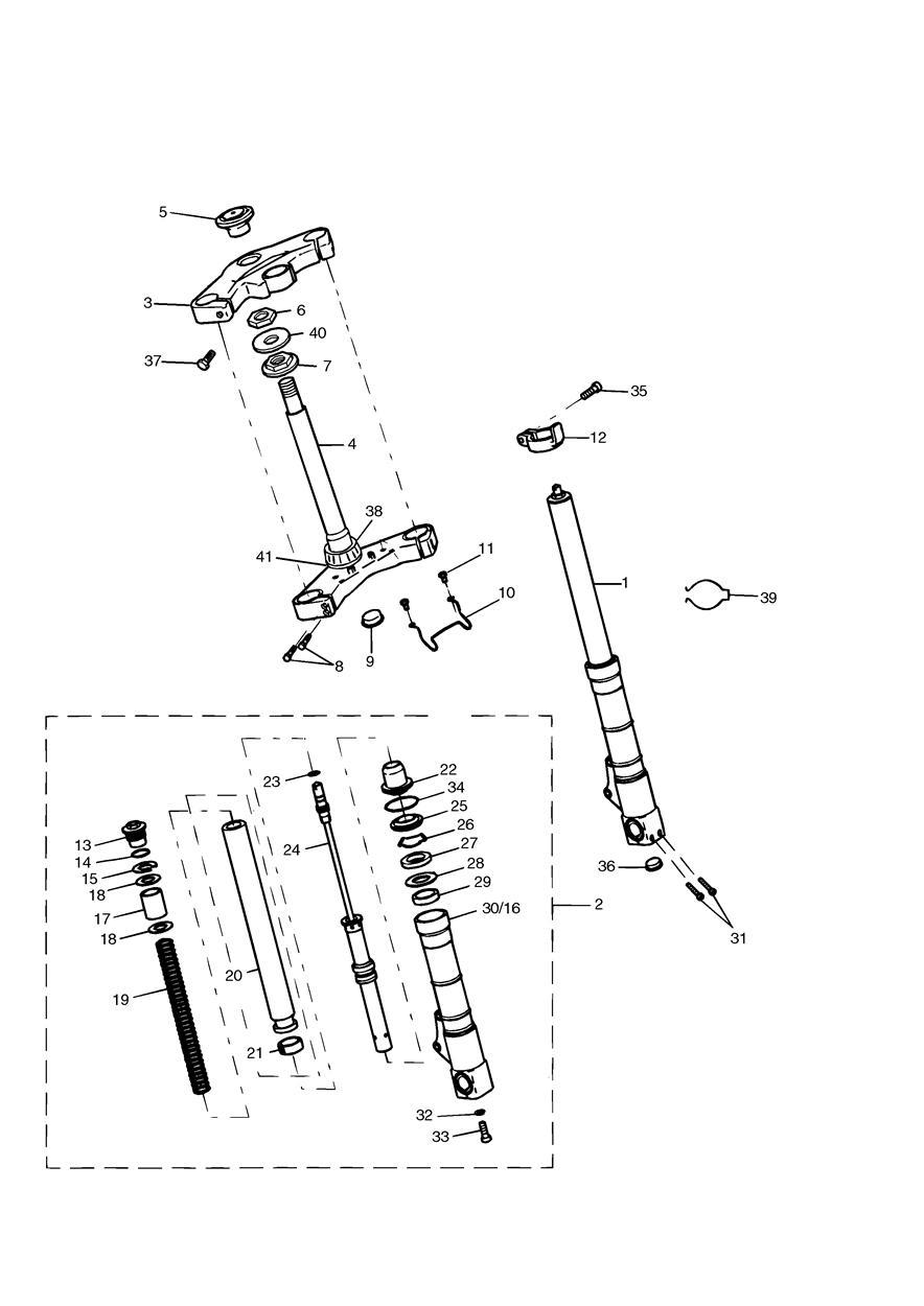 Front Forks and Yokes exploded diagram