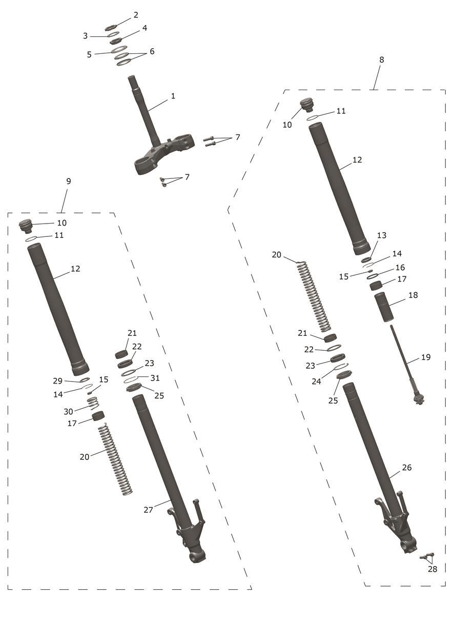 Front Forks & Lower Yoke Assy exploded diagram