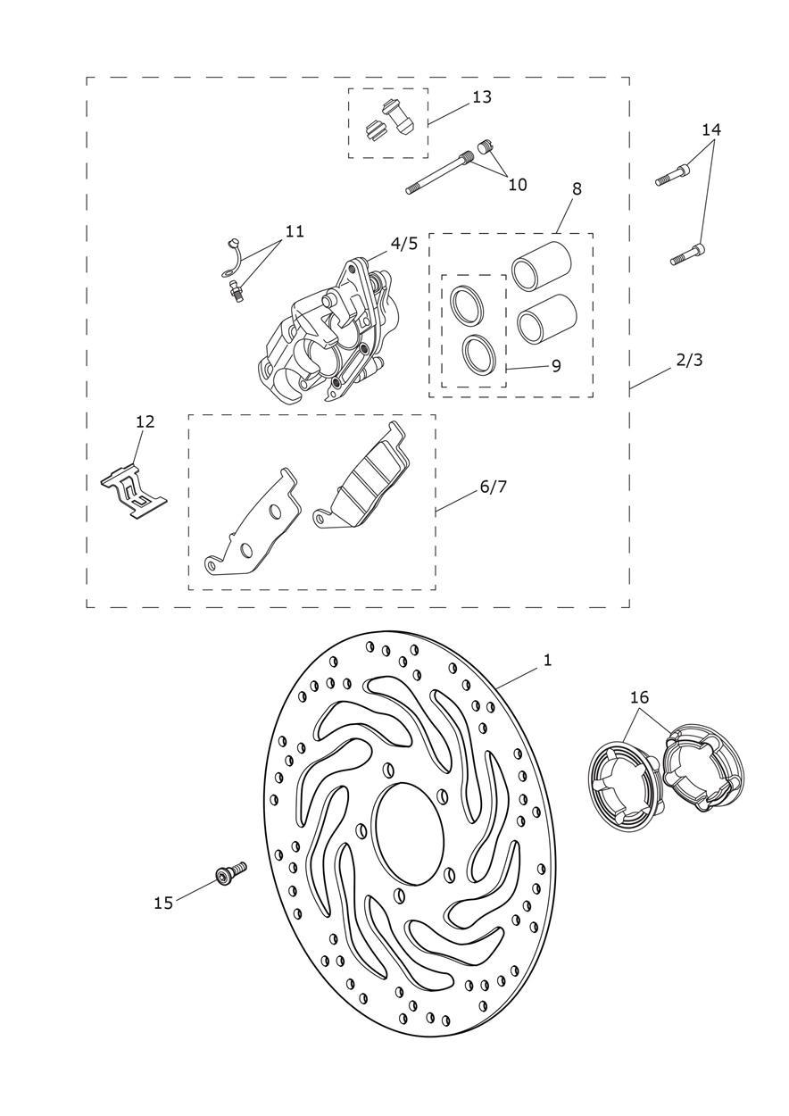Front Brake Caliper & Disc exploded diagram