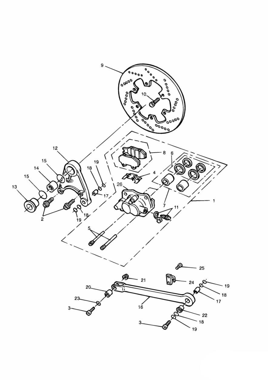 Rear Brake Disc and Caliper Sprint Sport/Sprint Executive exploded diagram