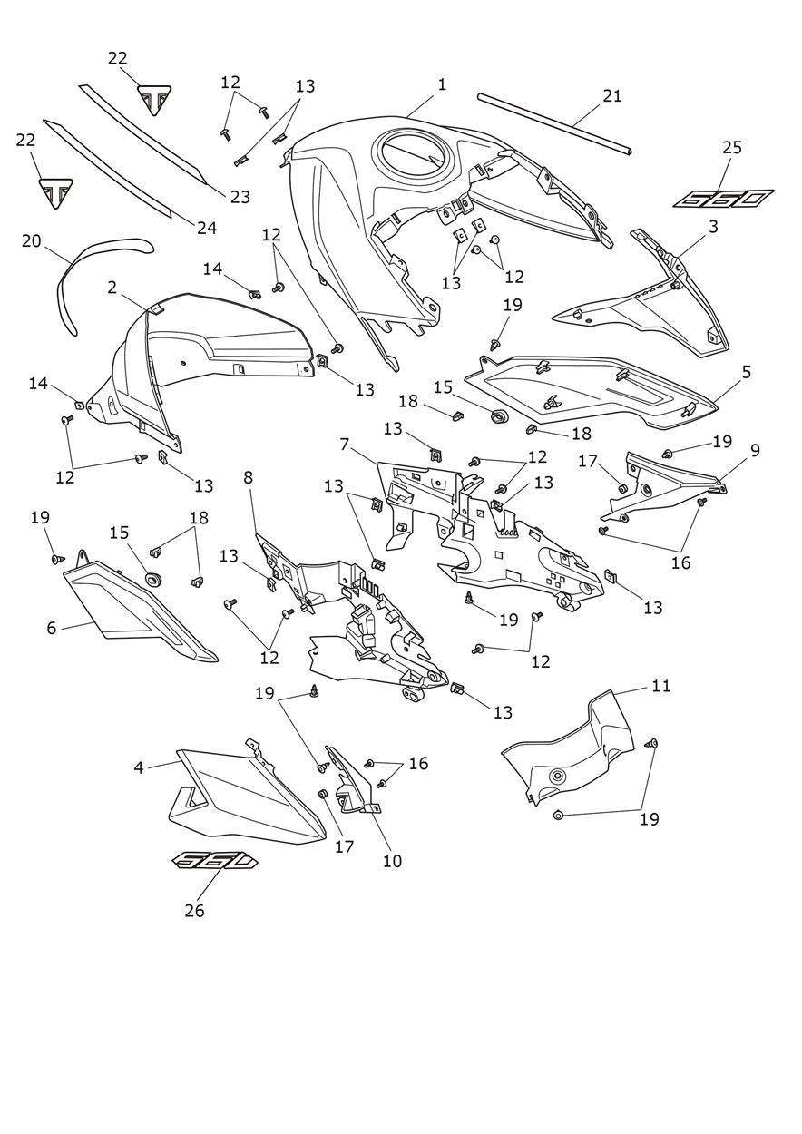 Fuel Tank Bodywork - Sapphire Black Tanks exploded diagram