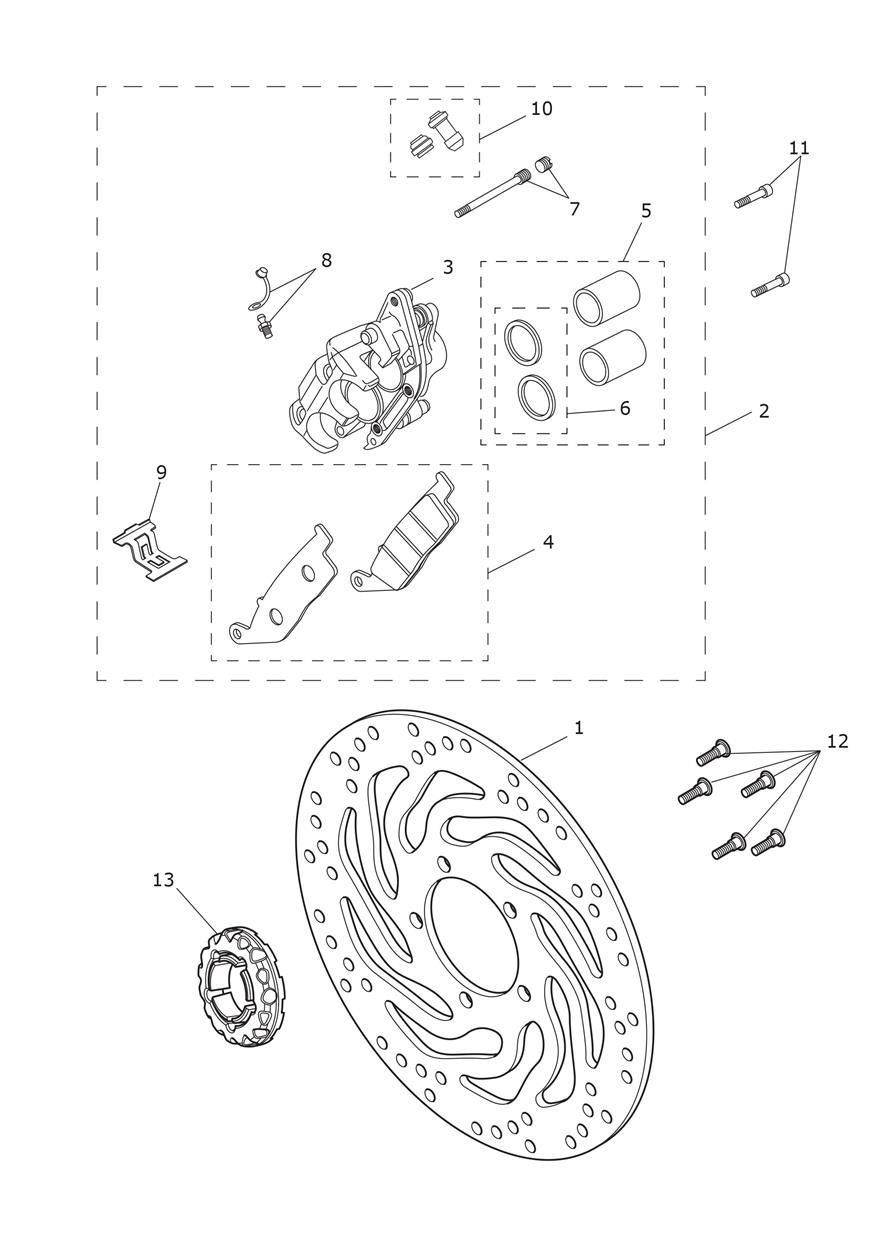 Front Brake Caliper & Disc exploded diagram