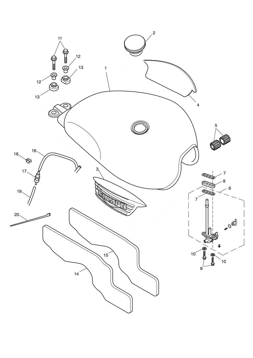 Fuel Tank & Fittings-Bonneville exploded diagram