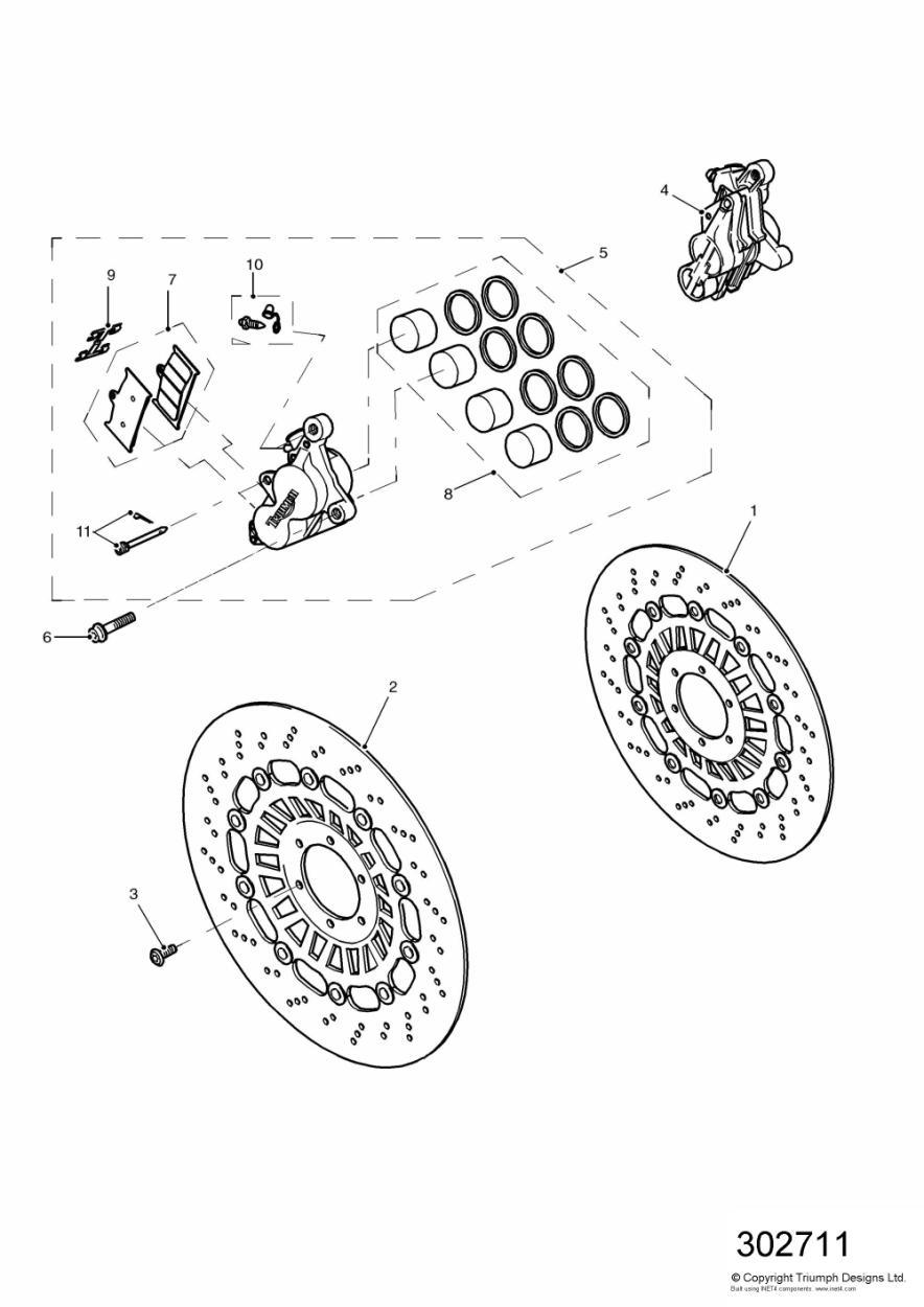 Front Brake Caliper and Disc exploded diagram