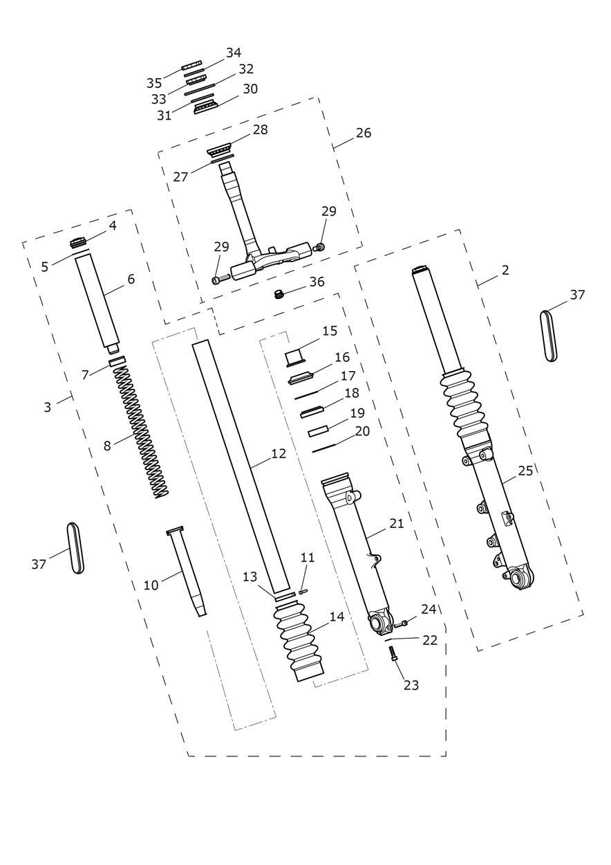 Front Forks & Lower Yoke All Expt BR & IN, BR & IN Only exploded diagram