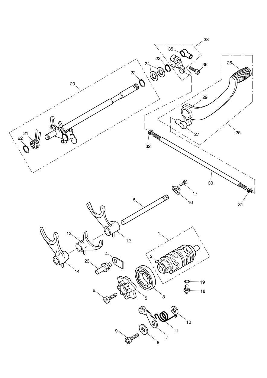 Gear Selectors & Pedal exploded diagram
