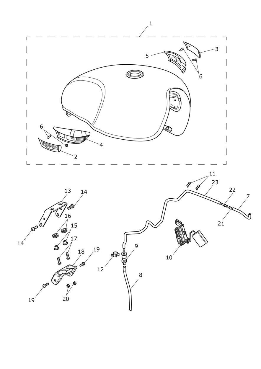 Fuel Tank - All Except Silver Ice/Sapphire Black & Chrome/Diablo Red Tanks exploded diagram
