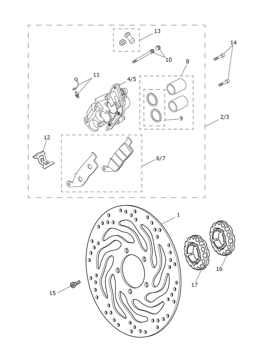 Front Brake Caliper & Disc exploded diagram