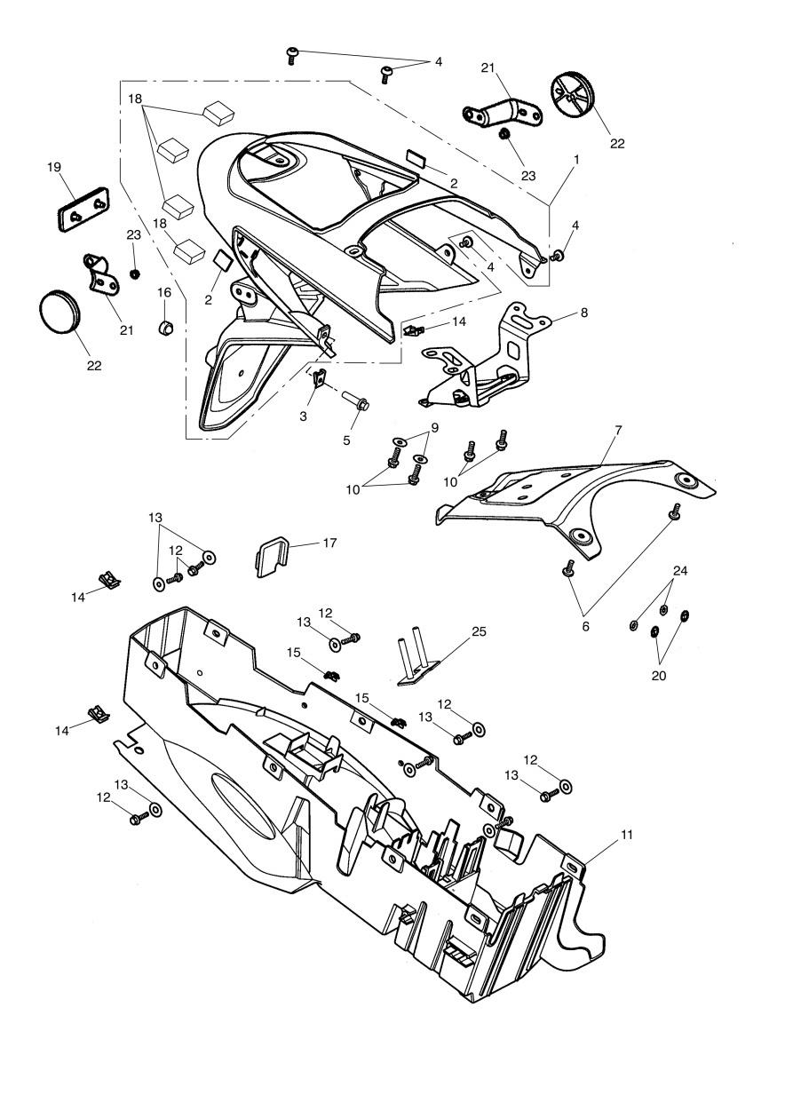 Rear Mudguard & Battery Box exploded diagram