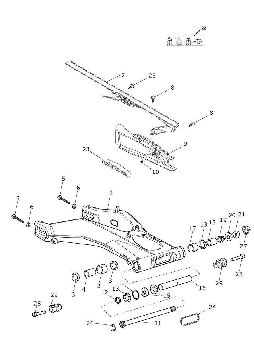 Rear Swingarm exploded diagram