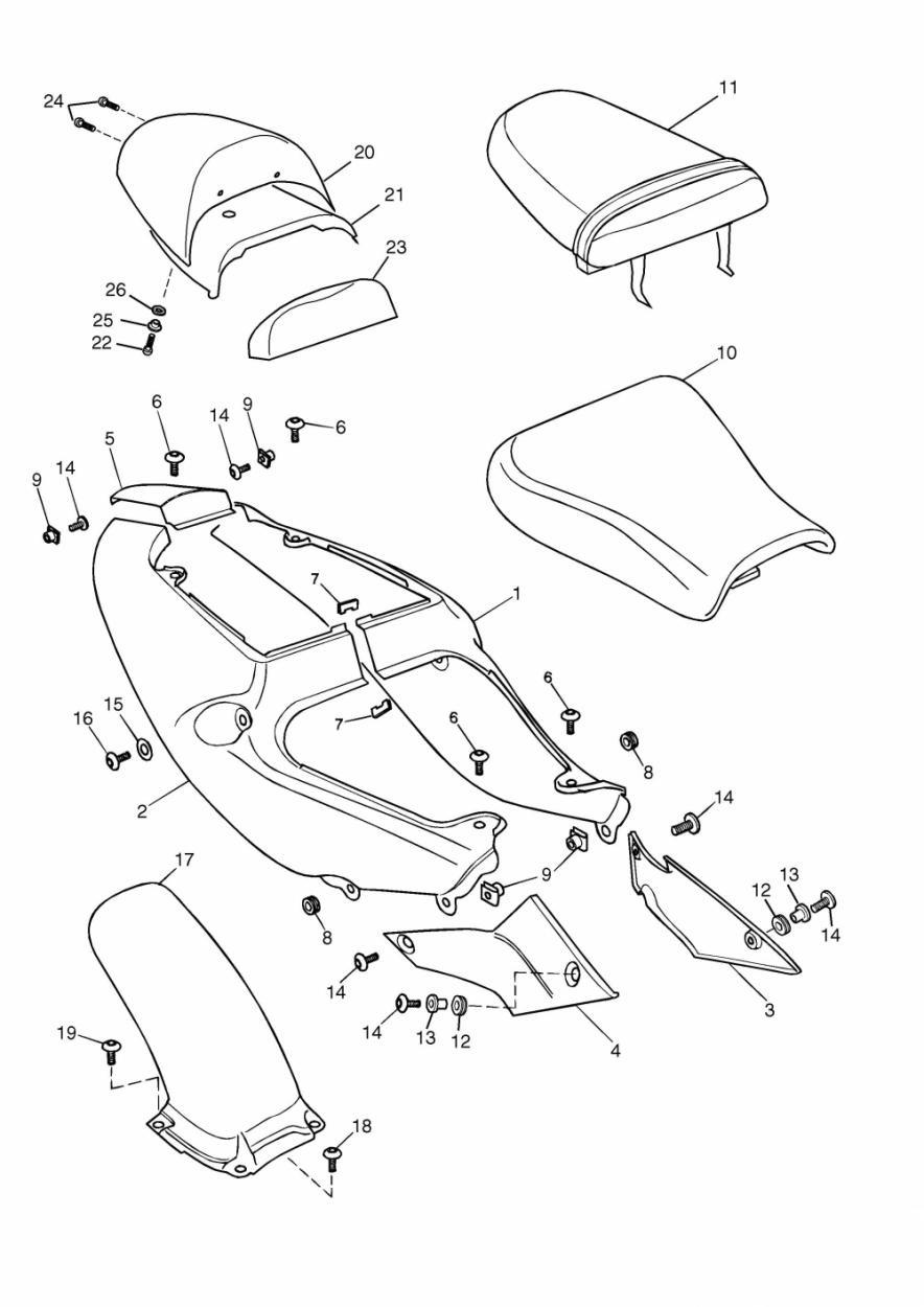 Rear Bodywork & Seat exploded diagram