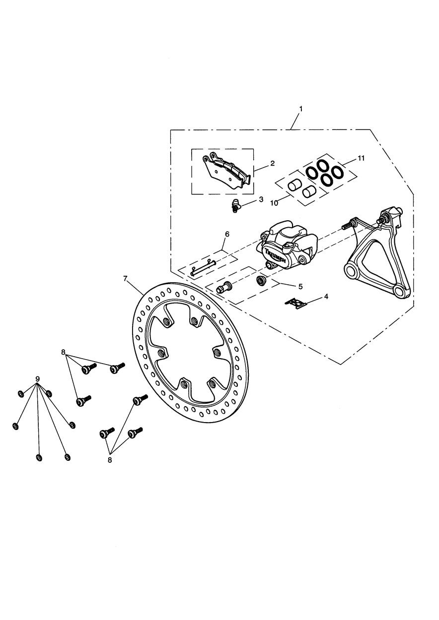 Rear Brake Caliper & Disc exploded diagram