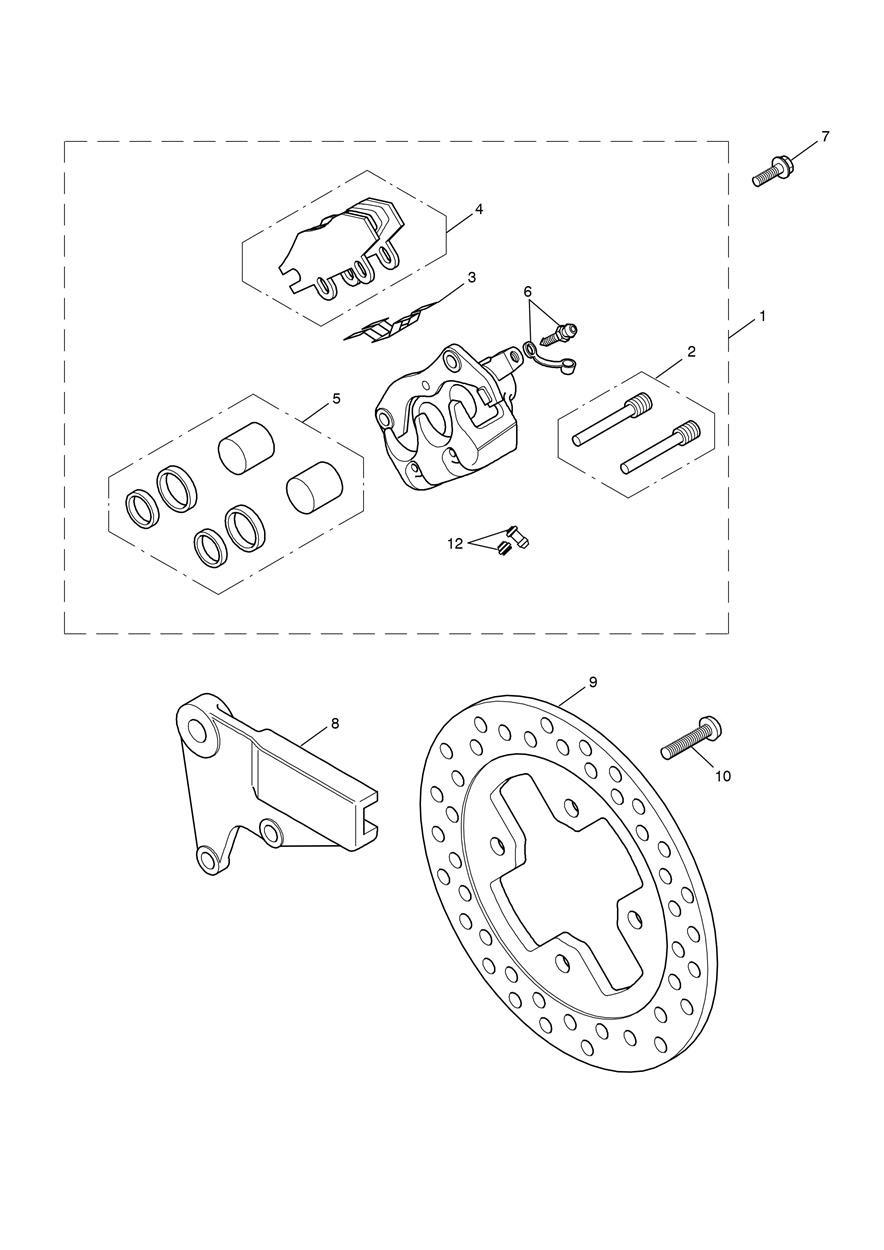 Rear Brake Caliper & Disc exploded diagram
