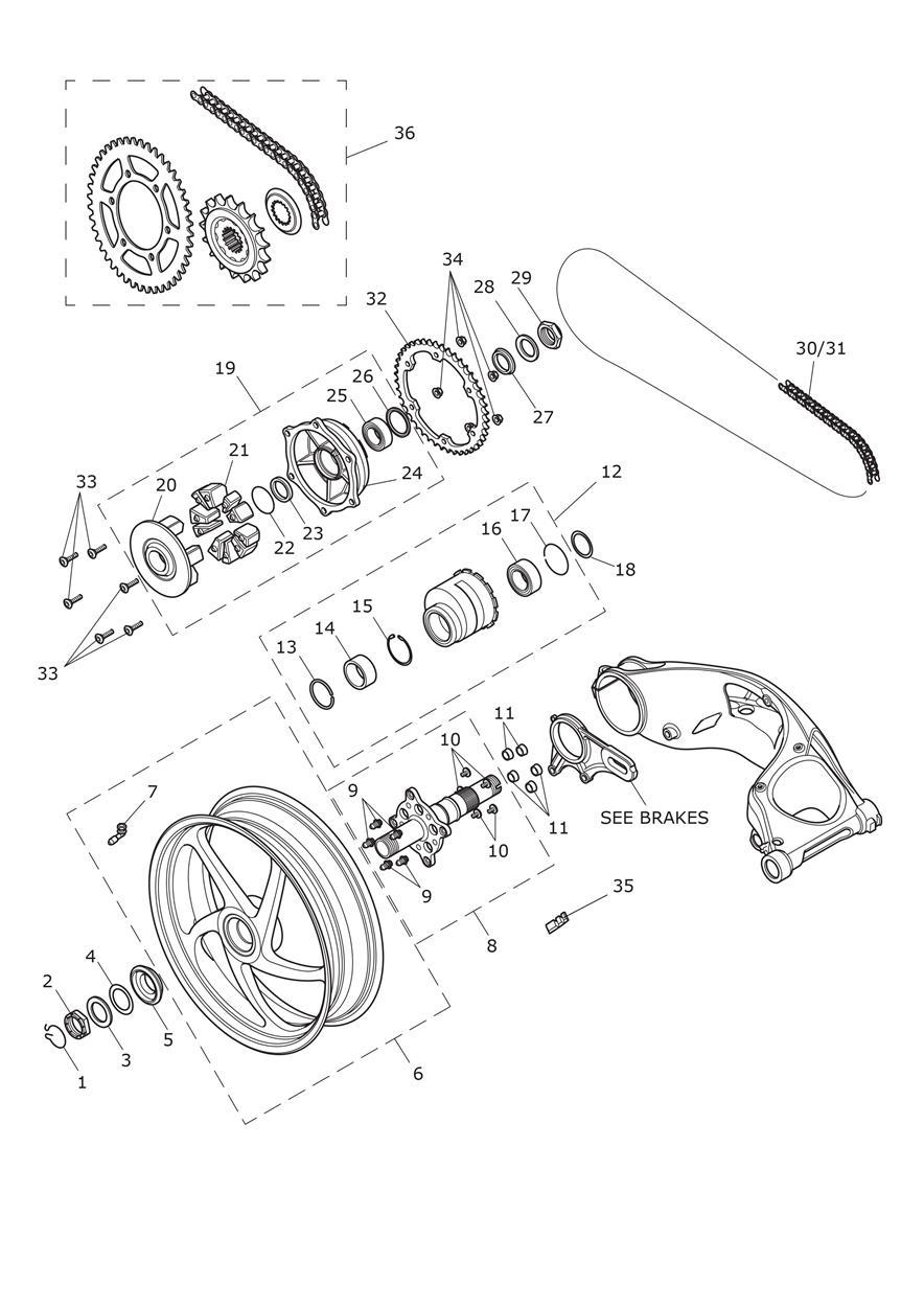 Rear Wheel & Final Drive exploded diagram
