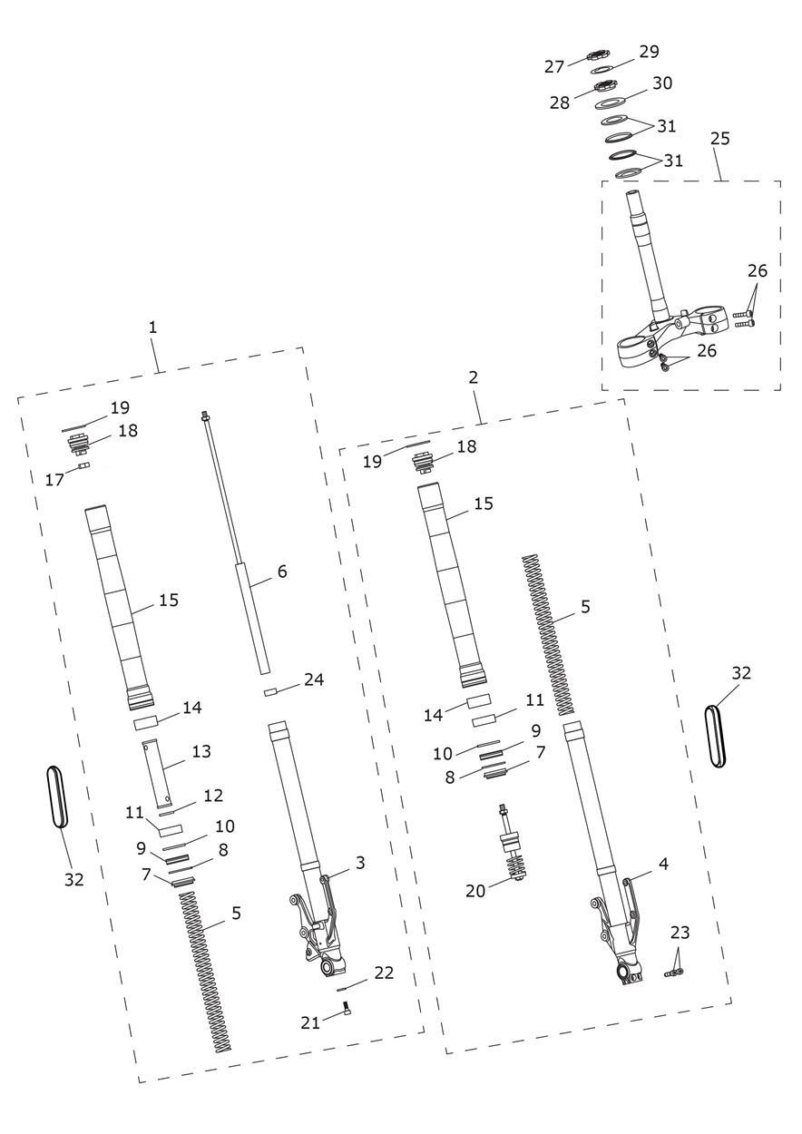 Front Forks & Lower Yoke Assy exploded diagram