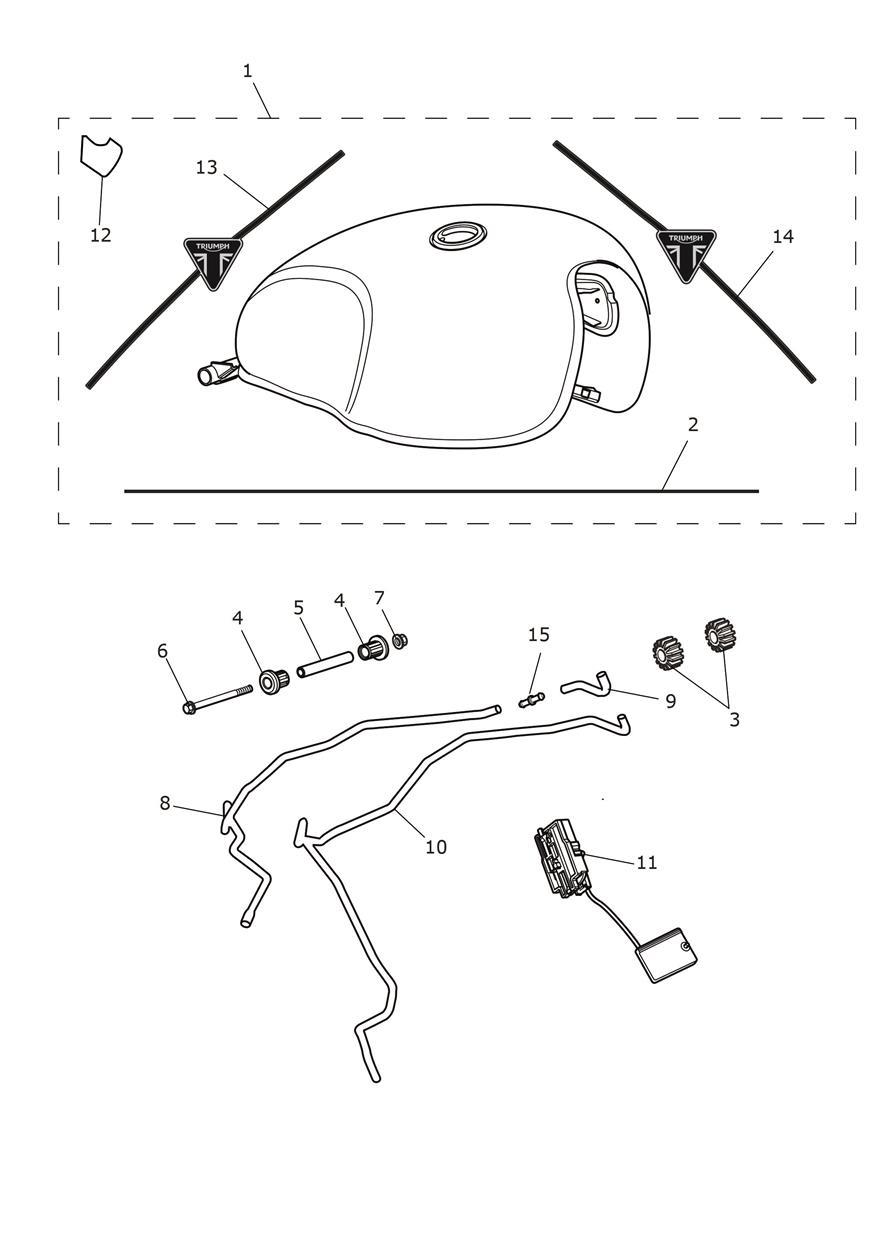 Fuel Tank - Phantom Black and Pure White exploded diagram