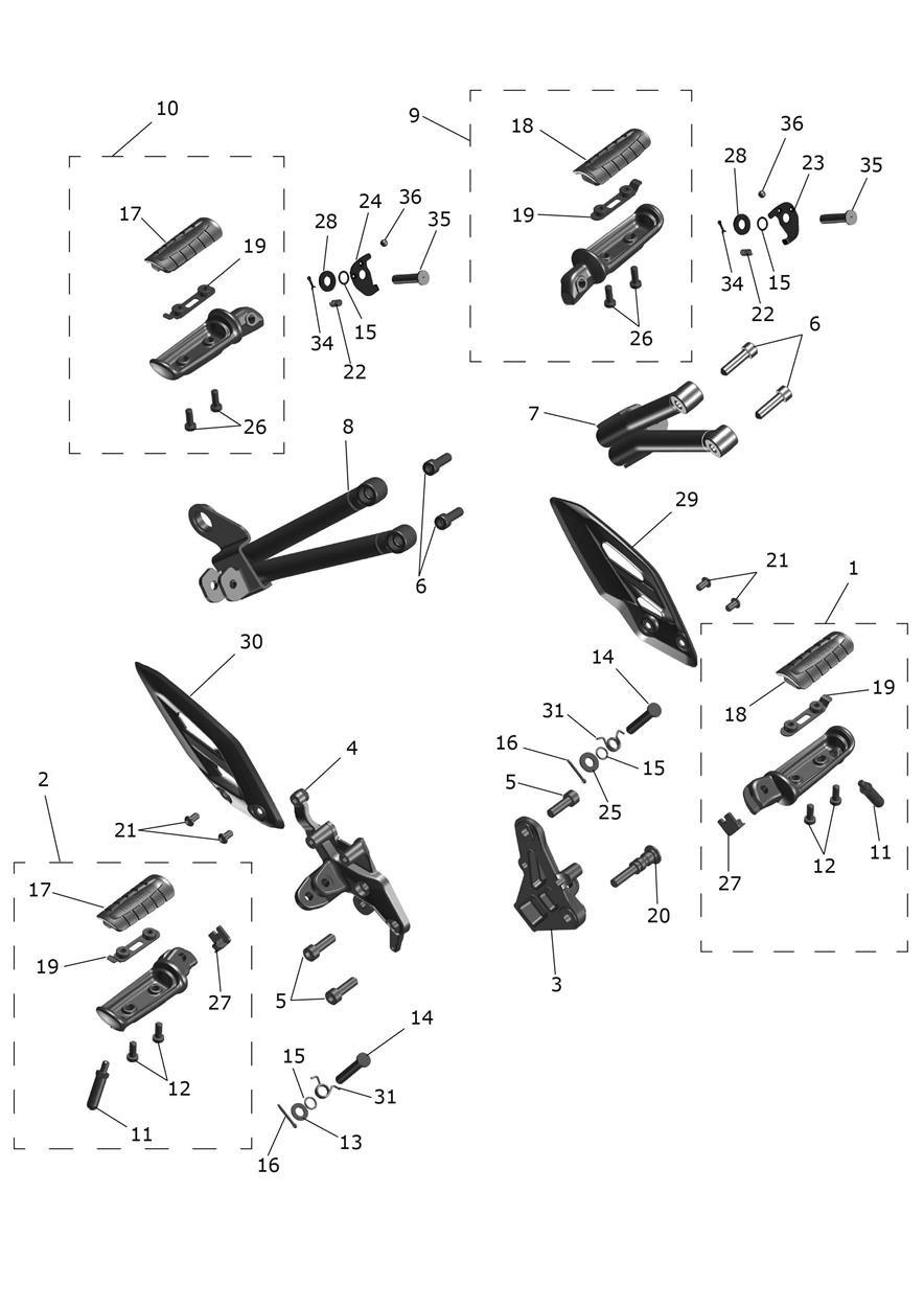 Footrests exploded diagram