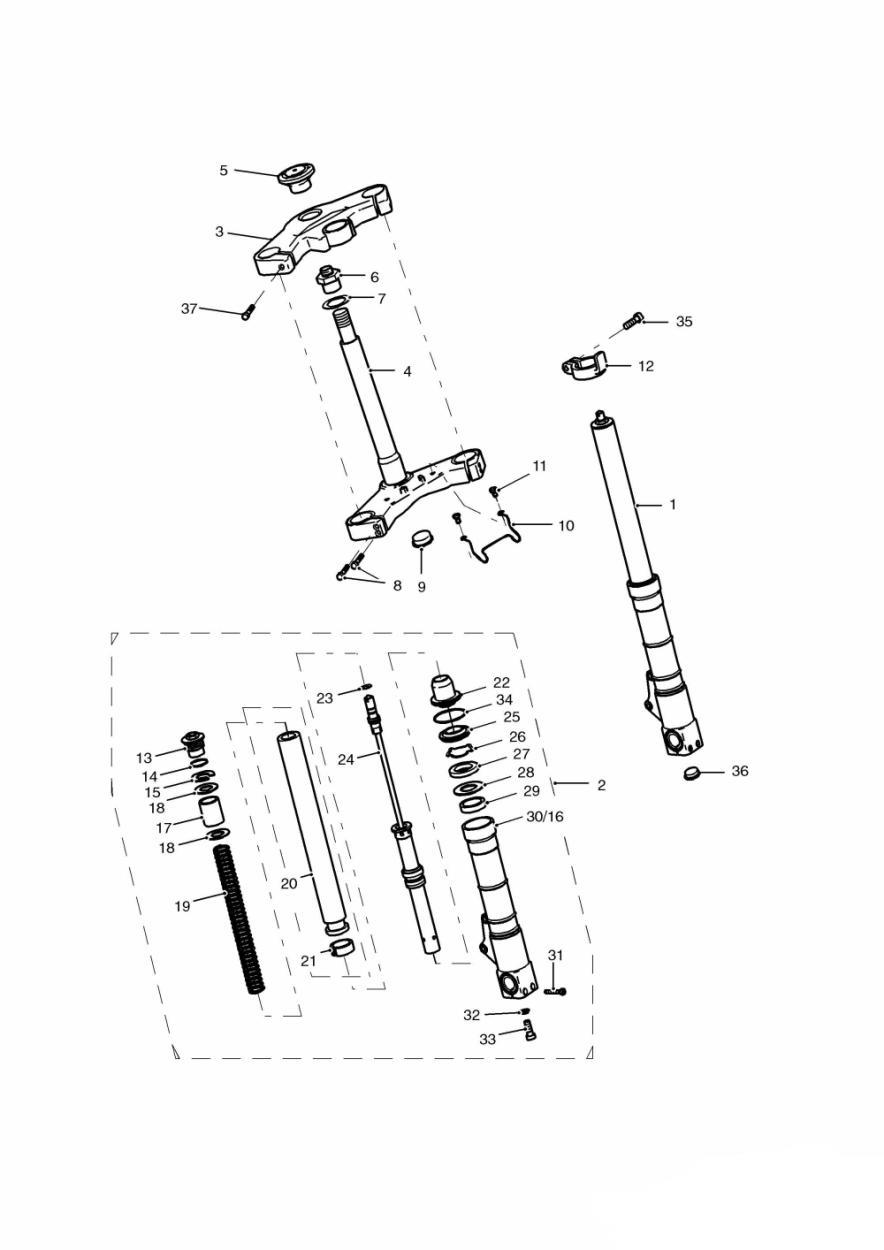 Front Forks and Yokes exploded diagram
