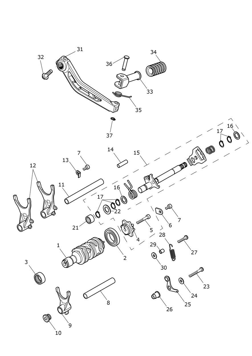 Gear Selectors & Pedal exploded diagram