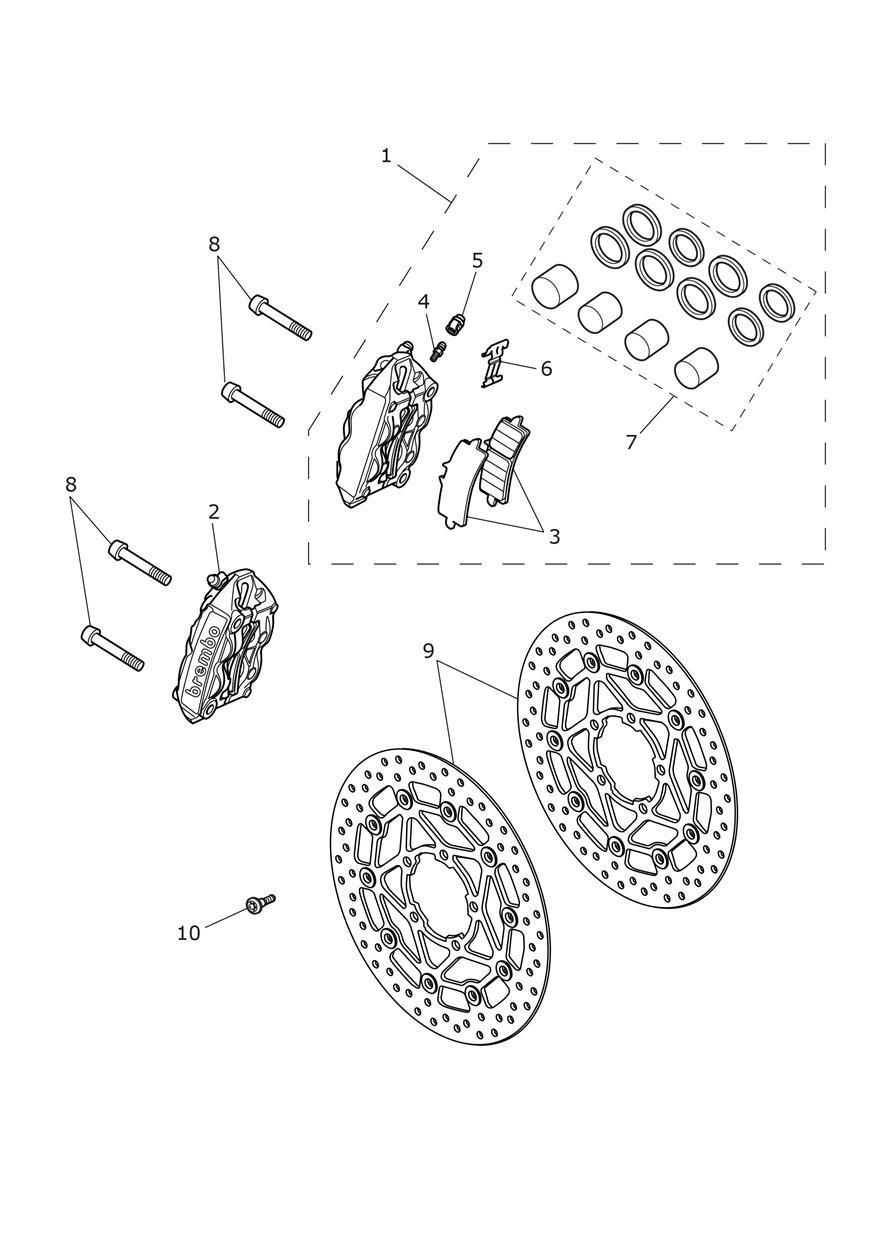 Front Brake Caliper & Discs exploded diagram
