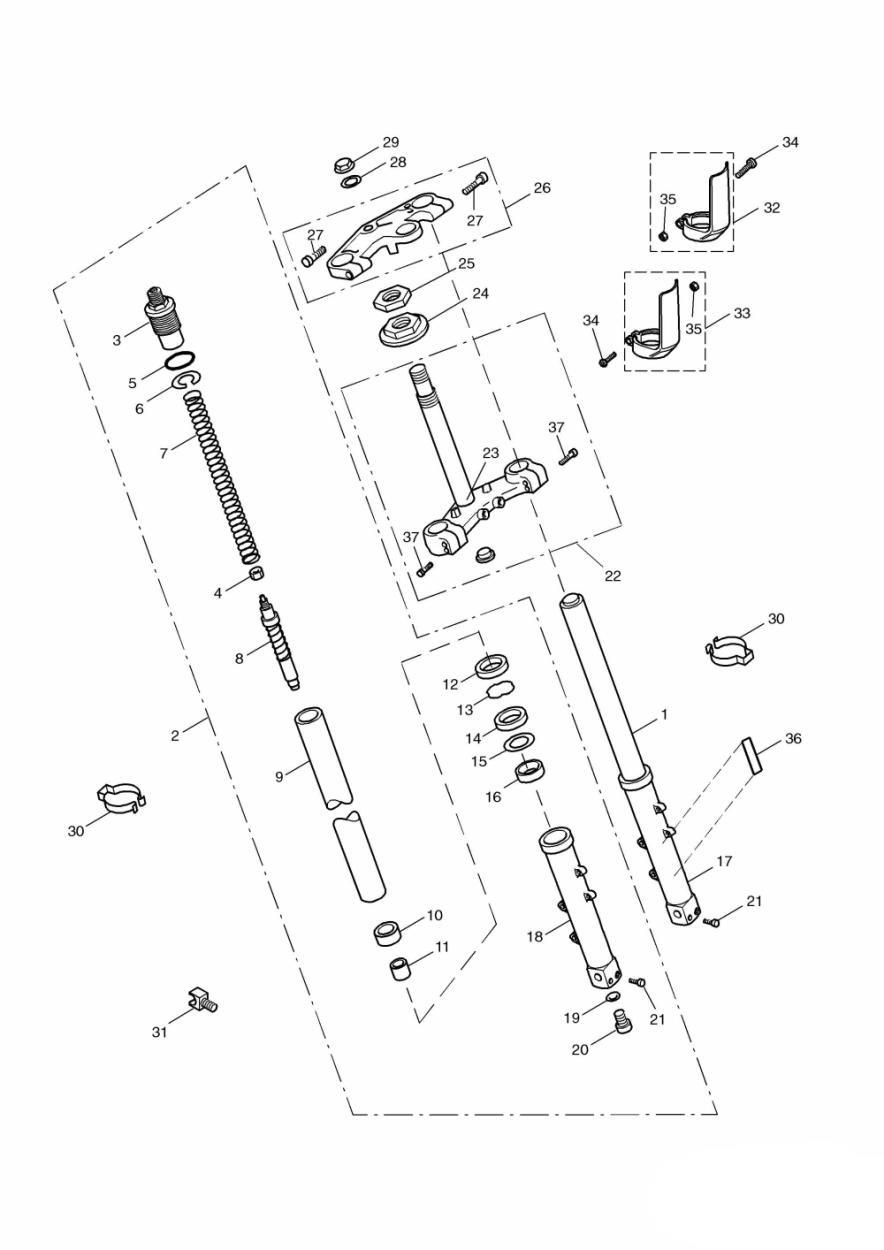 Front Forks and Yokes exploded diagram