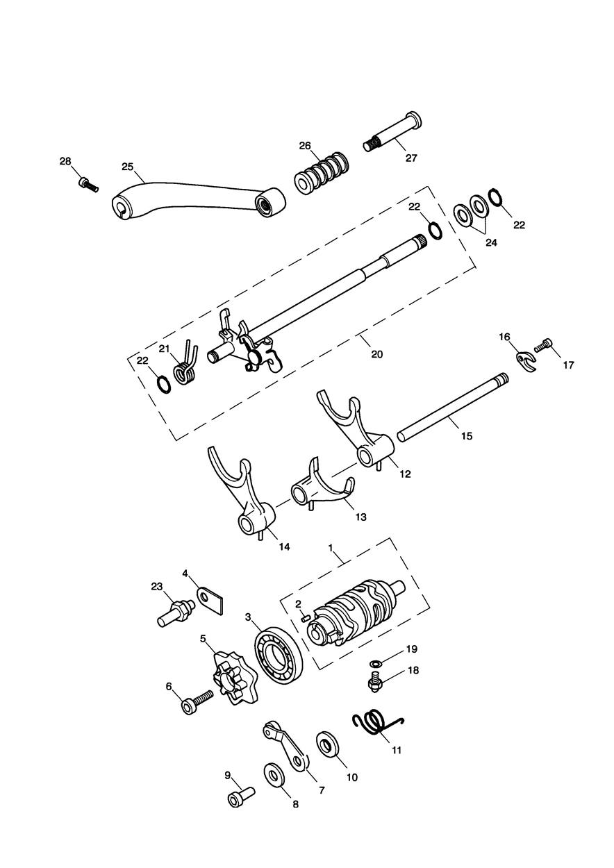 Gear Selectors & Pedal exploded diagram