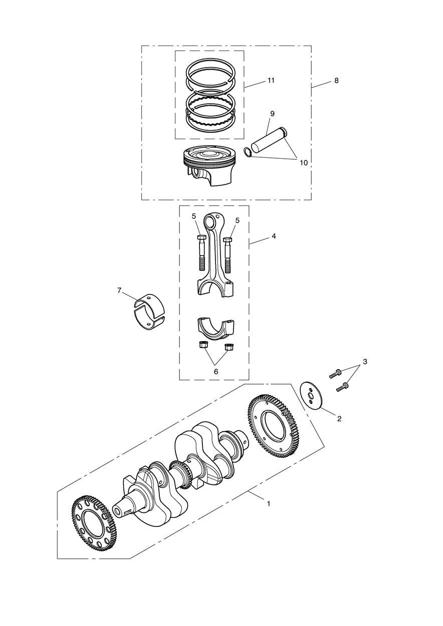 Crankshaft, Connecting Rods & Pistons exploded diagram