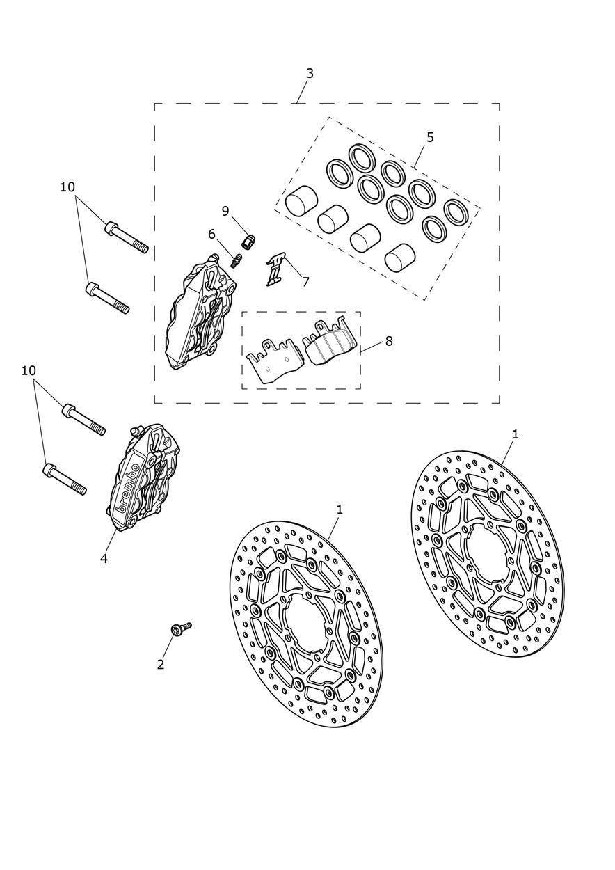 Front Brake Caliper & Discs exploded diagram