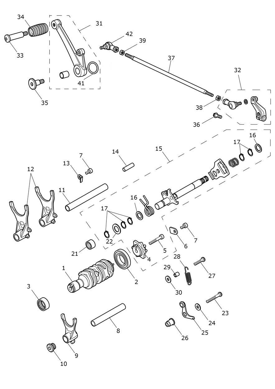 Gear Selectors & Pedal exploded diagram