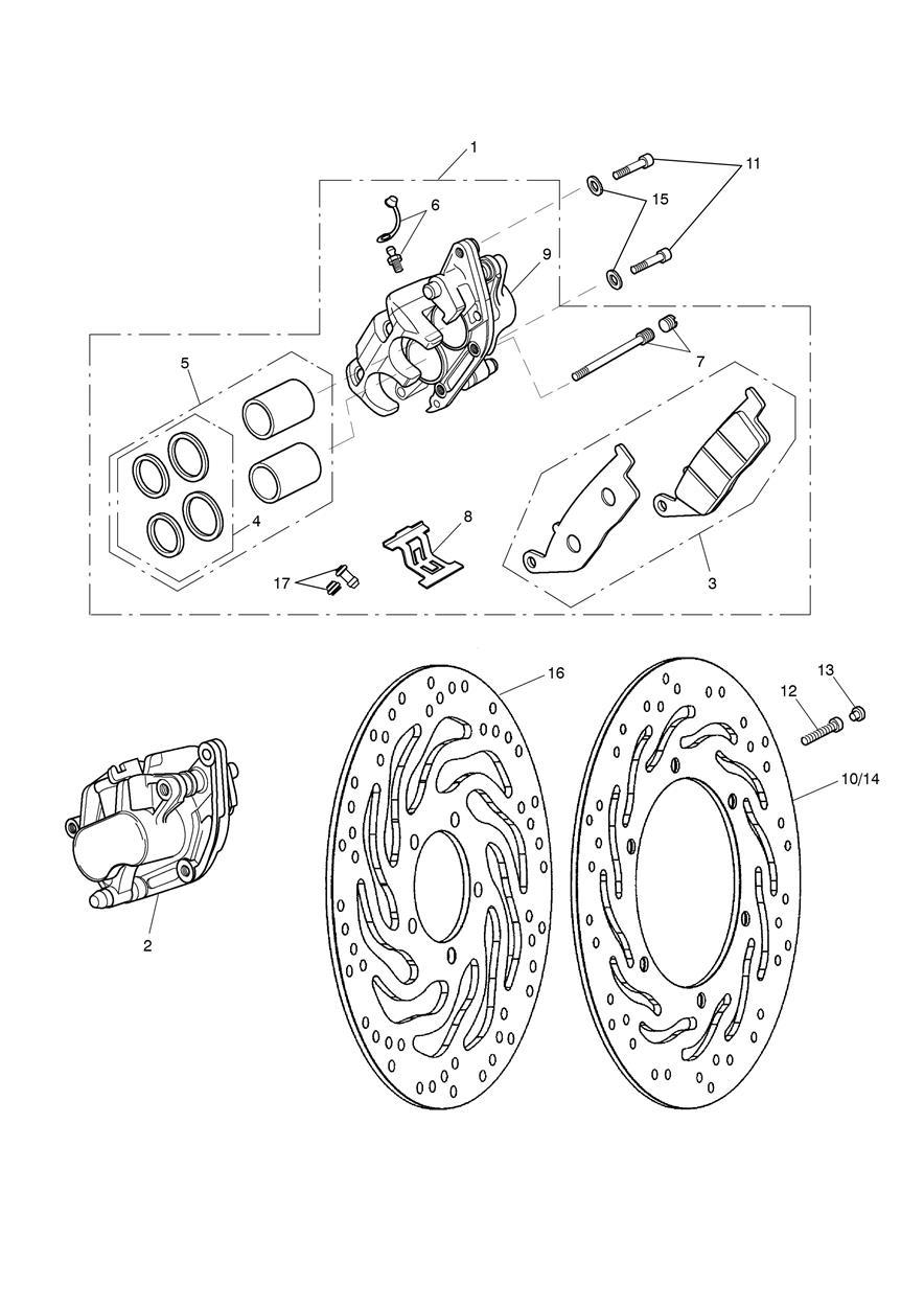 Front Brake Caliper & Discs exploded diagram
