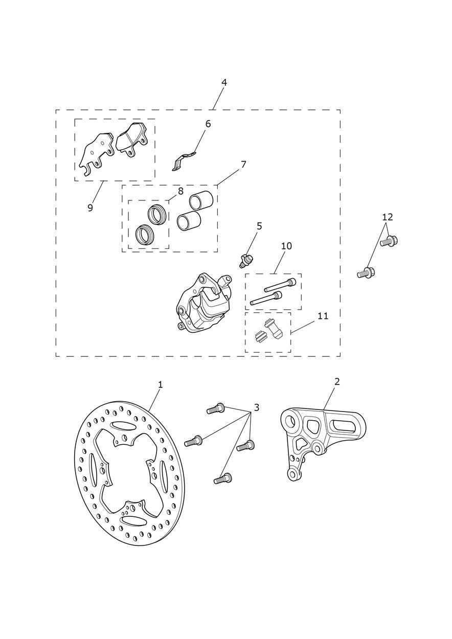 Rear Brake Caliper & Disc exploded diagram