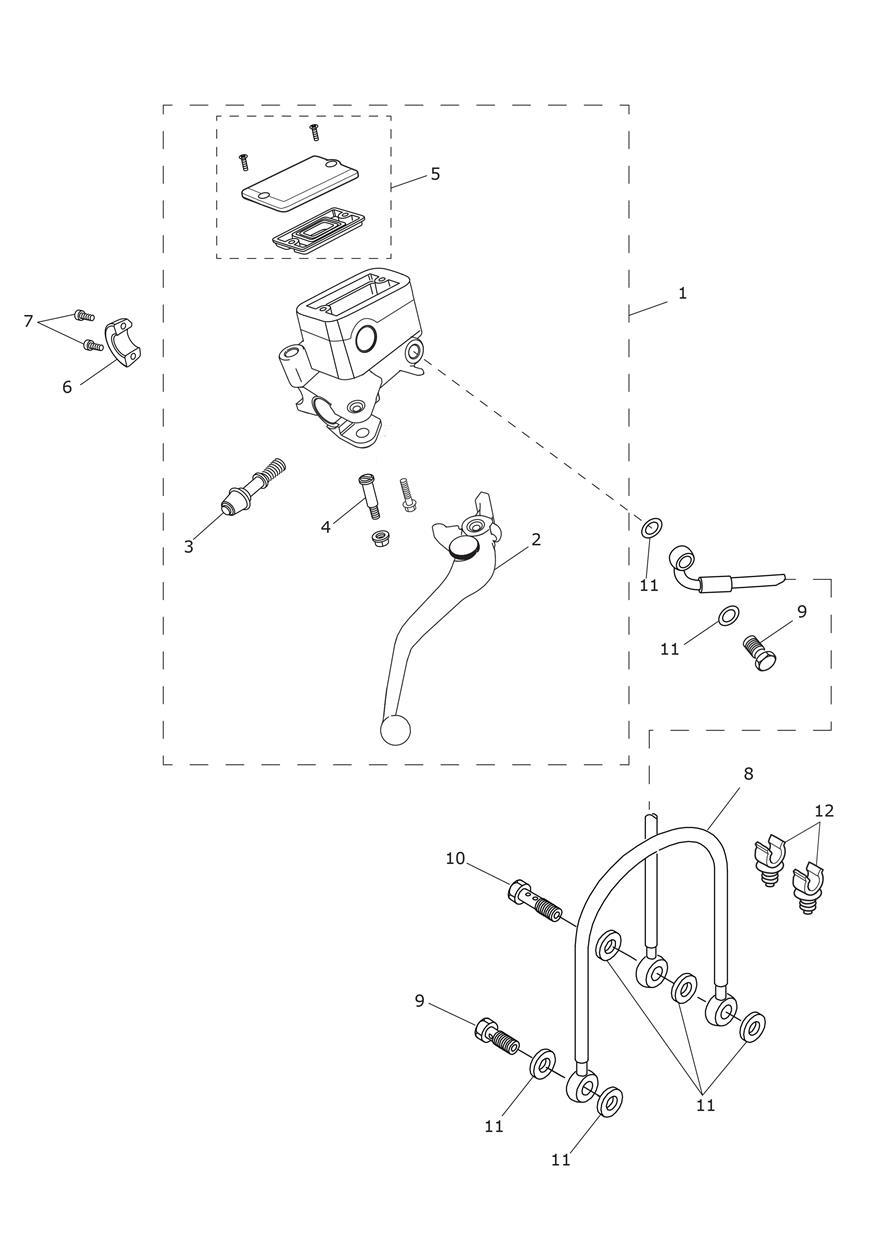Front Brake Master Cylinder & Hoses exploded diagram