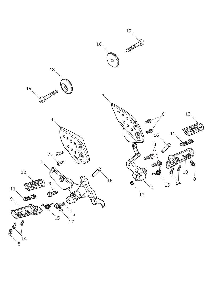 Foot Controls - Single Seat Version exploded diagram