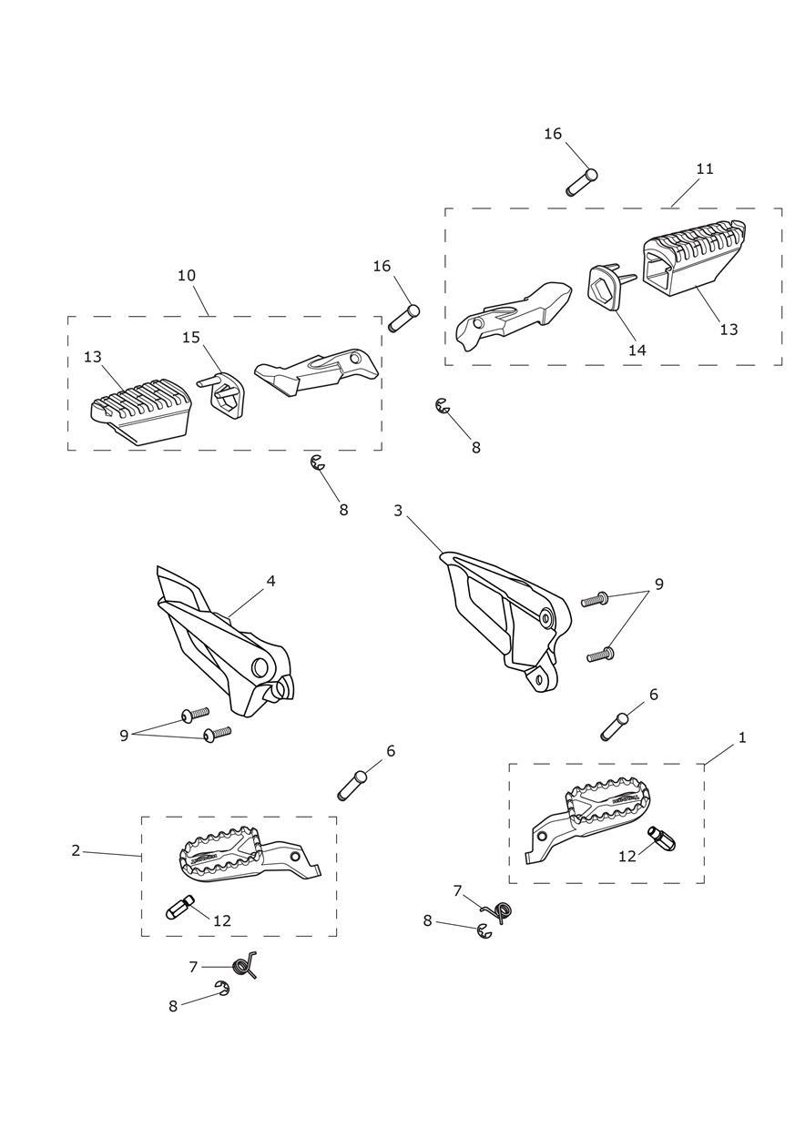 Footrests & Mountings exploded diagram