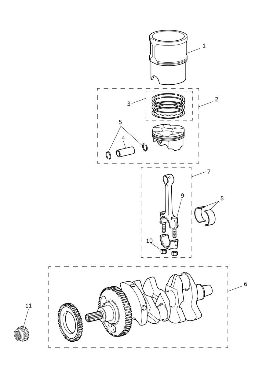 Crankshaft, Connecting Rods, Pistons & Liners exploded diagram