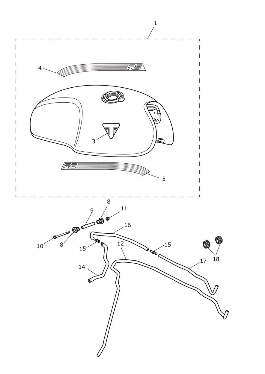 Fuel Tank - Baja Orange & Sapphire Black exploded diagram