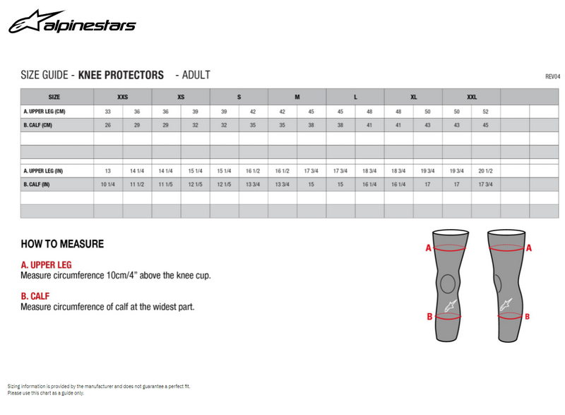 Alpinestars Protection size chart