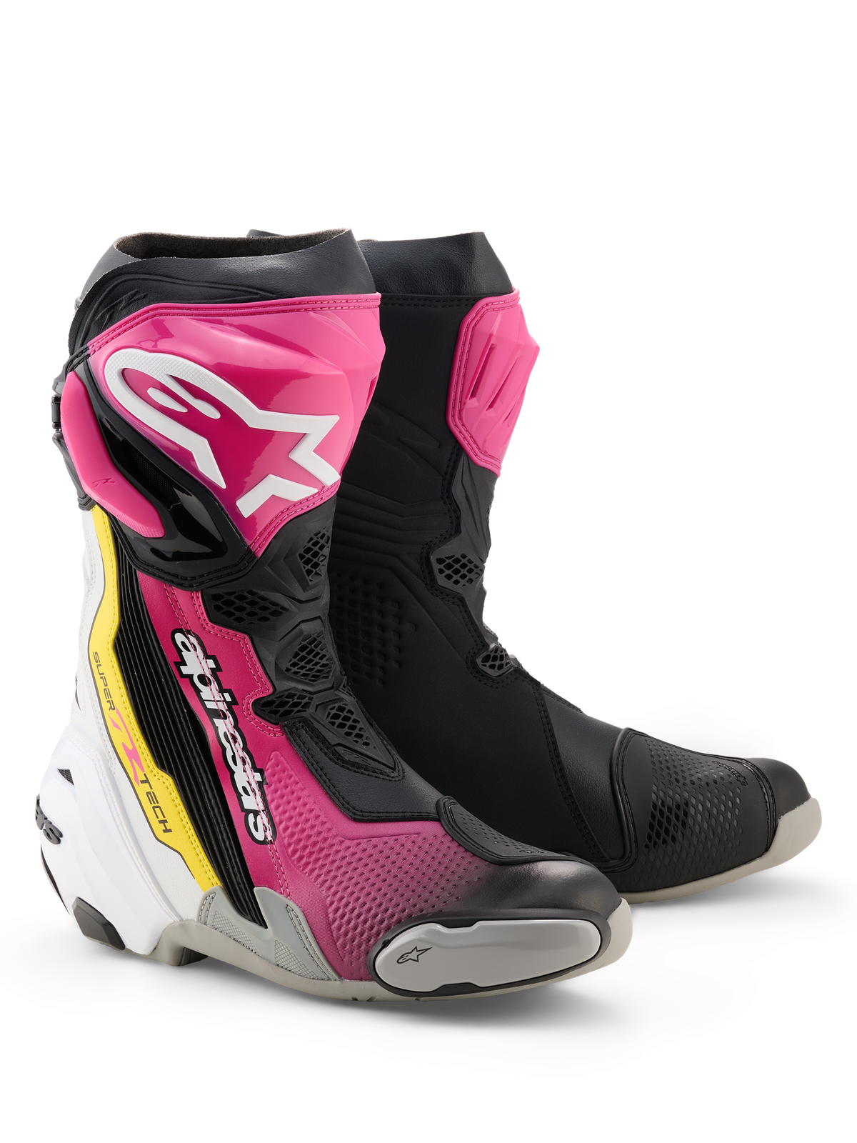Alpinestars Supertech R Boots in Black/Magenta/White/Yellow