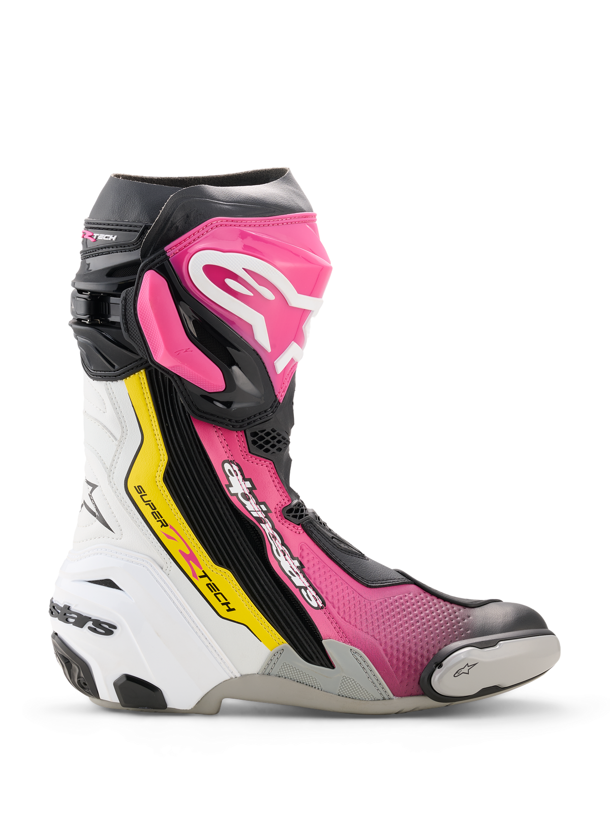 Alpinestars Supertech R Boots in Black/Magenta/White/Yellow
