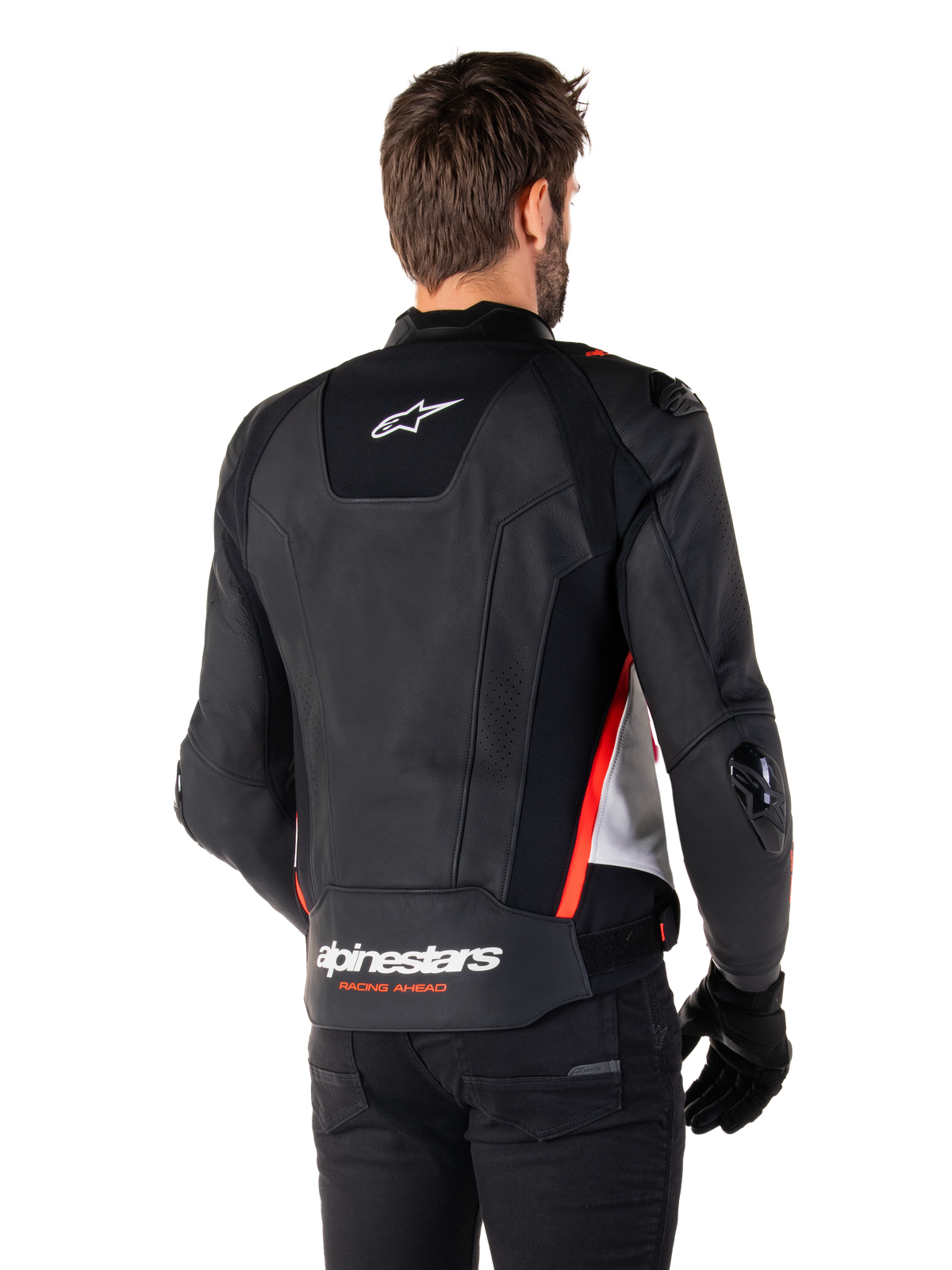 Alpinestars Missile v3 Leather Jacket in Black/White/Red Fluo