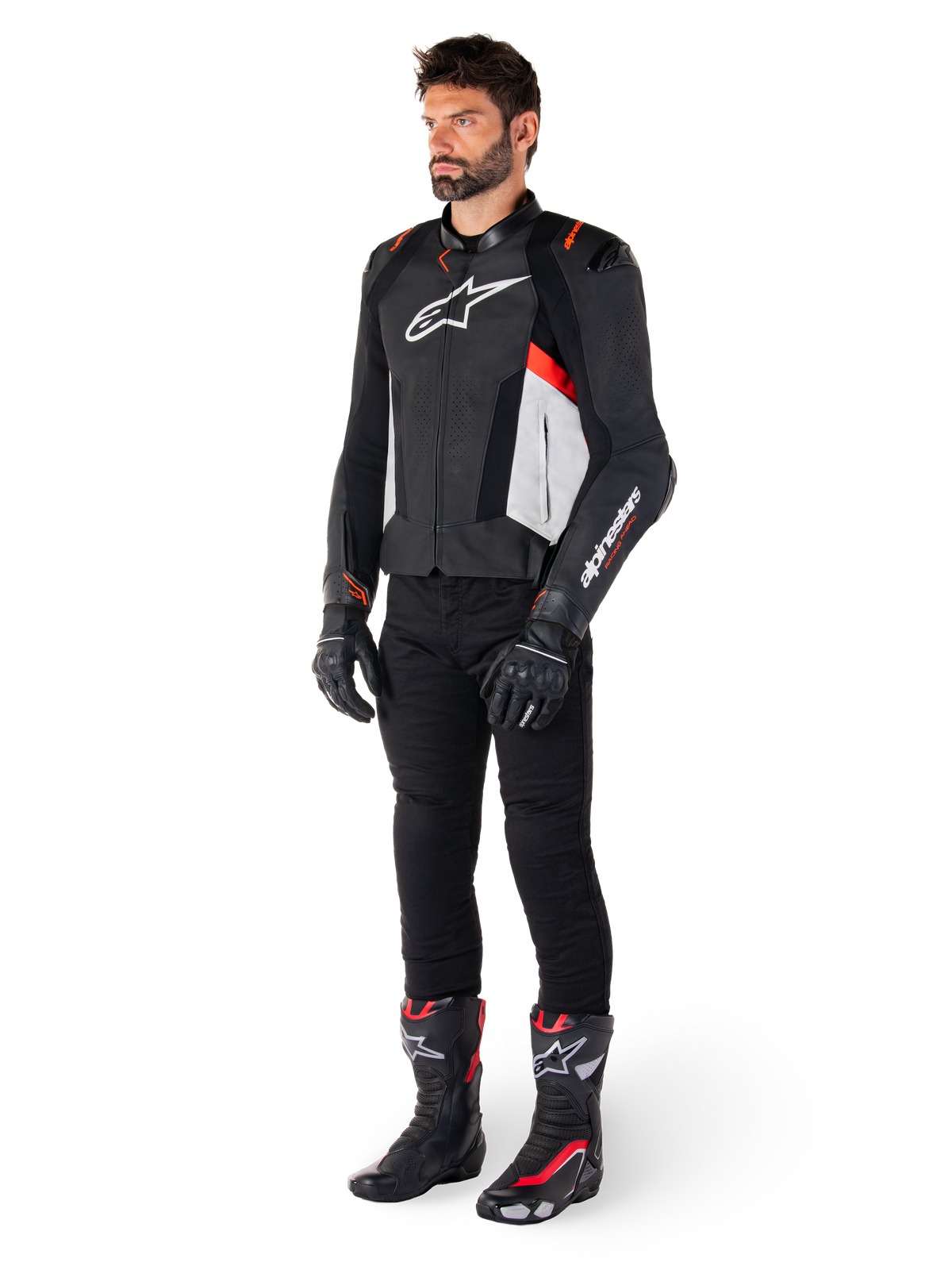 Alpinestars Missile v3 Leather Jacket in Black/White/Red Fluo