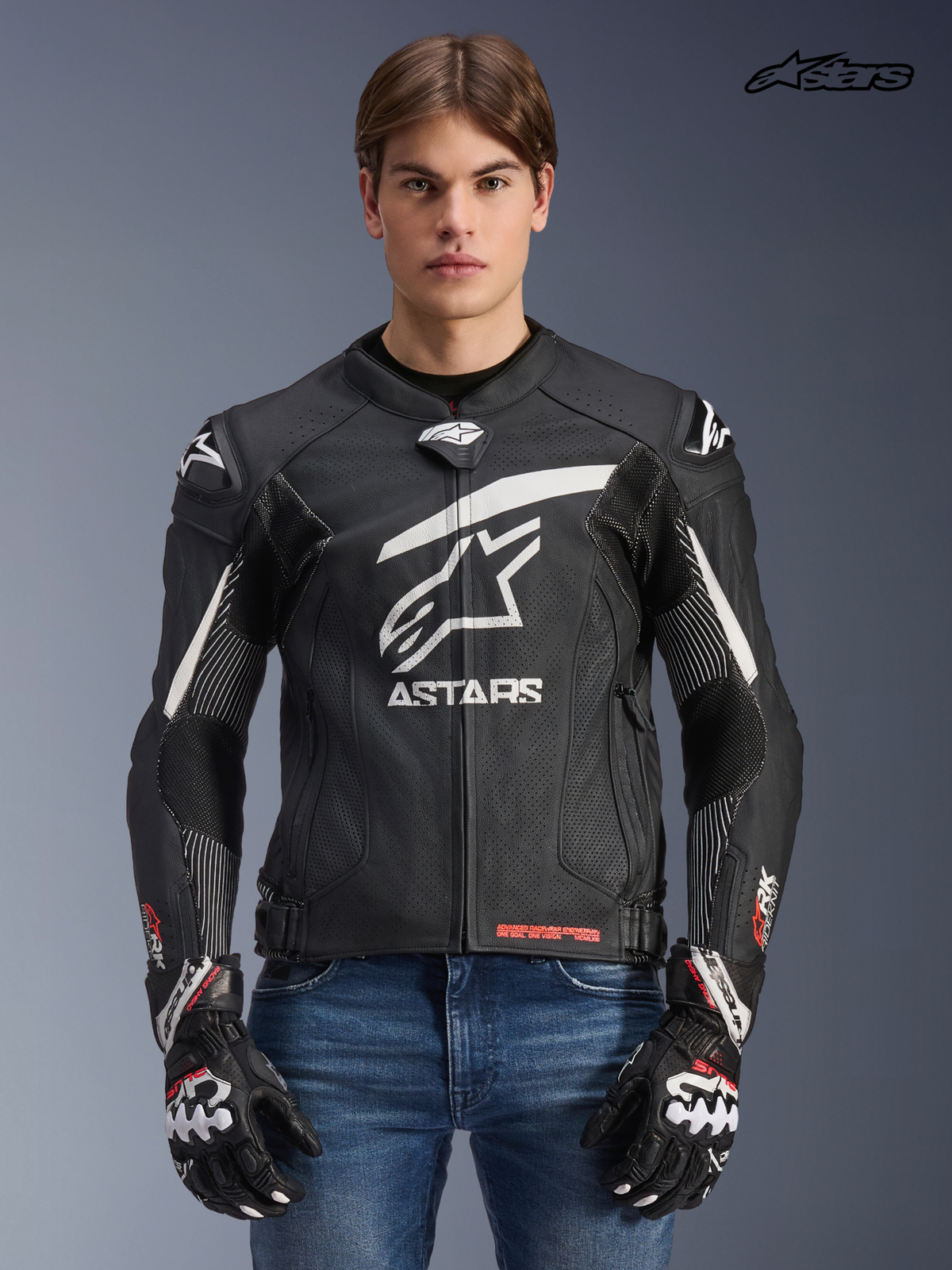 Alpinestars GP Plus R v4 Rideknit® Leather Jacket in Black/White
