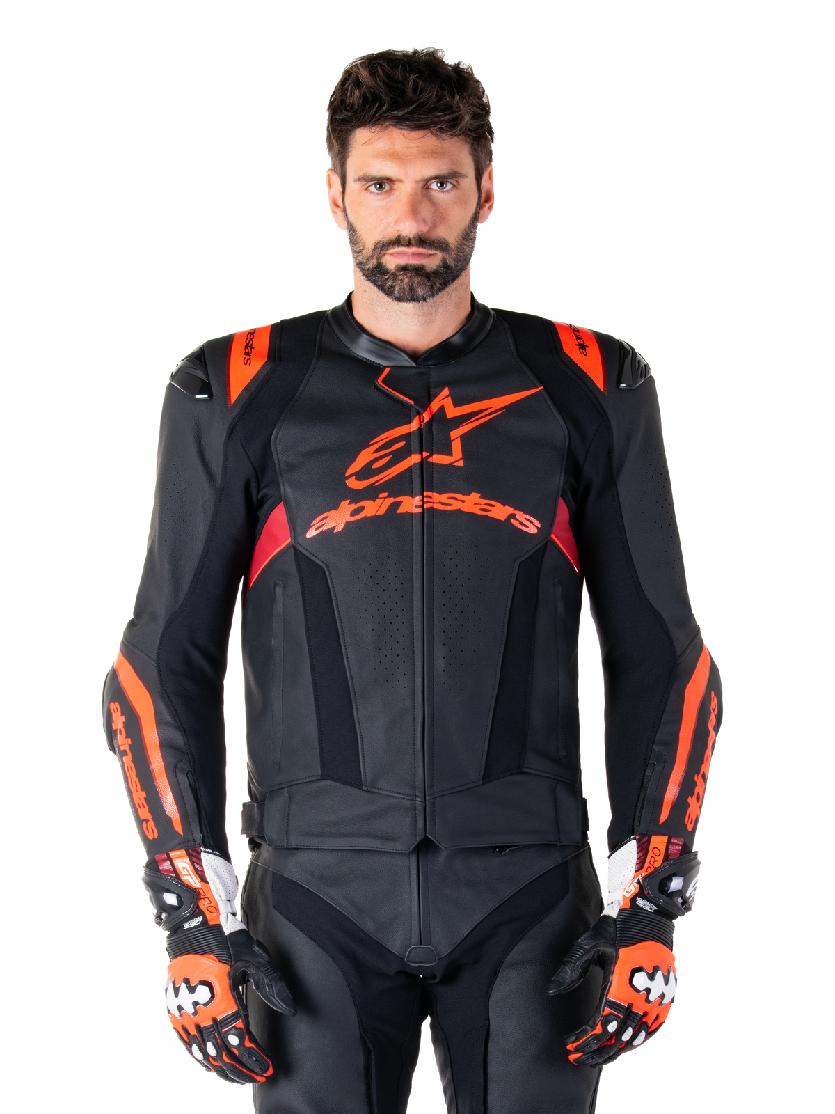 Alpinestars Missile v3 Ignition Leather Jacket in Black/Red Fluo/Dark Red