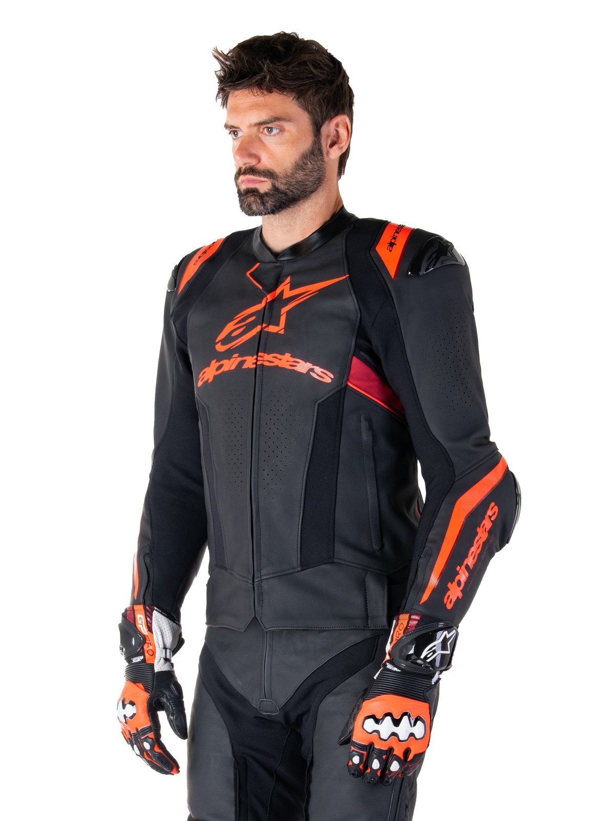 Alpinestars Missile v3 Ignition Leather Jacket in Black/Red Fluo/Dark Red