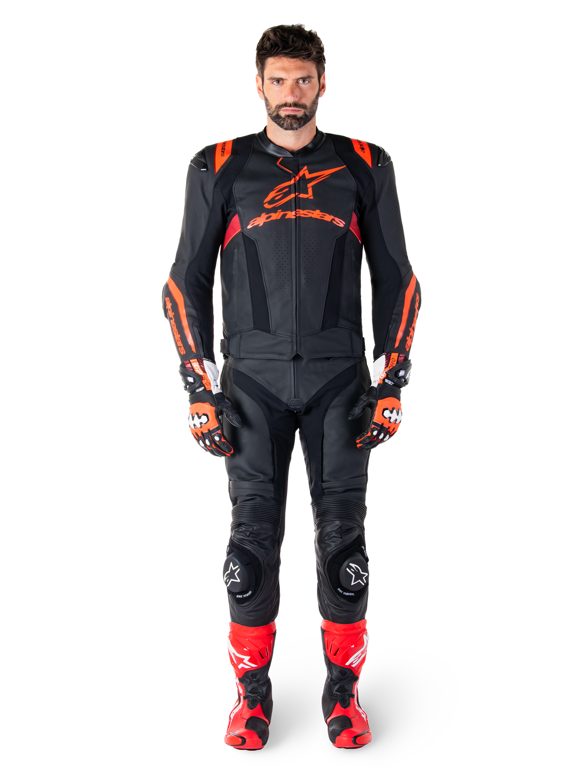 Alpinestars Missile v3 Ignition Leather Jacket in Black/Red Fluo/Dark Red